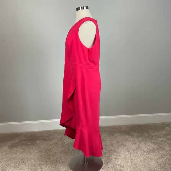 XSCAPE Colorful High Low Midi Sheath Ruffled V-Neck Cocktail Dress Red Size 20W - Picture 5 of 11